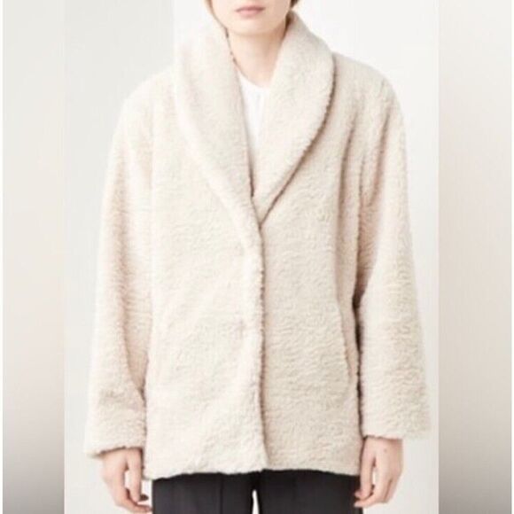 Ba&sh Paris faux shearling teddy Sherpa Ivory coat size Small oversized fit - Picture 1 of 15